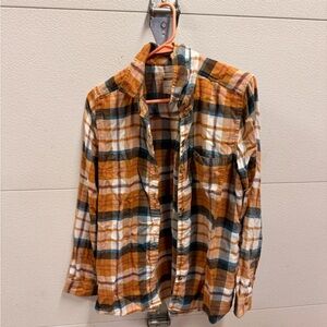 American Eagle Outfitters Plaid Button-Down Shirt in Mustard, White & Teal